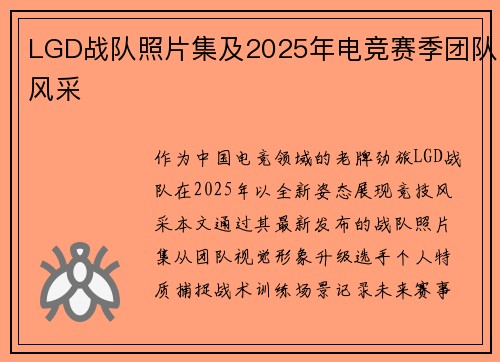 LGD战队照片集及2025年电竞赛季团队风采
